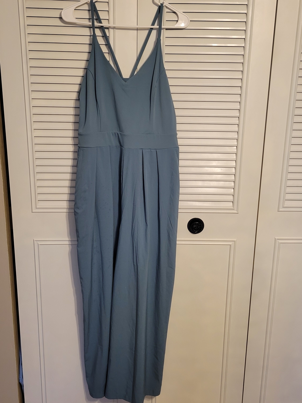 HALARA Blue V-Neck Jumpsuit with Spaghetti Straps
